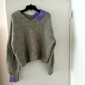 Helmut Lang Camel V-Neck Sweater - Precision Heather Gray / Purple - L